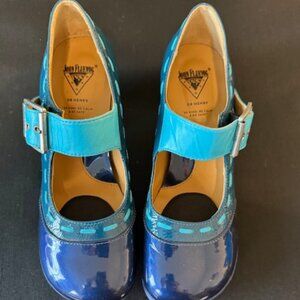 John Fluevog Dr. Henry Mary Jane Blue & Turquoise Heals - Sz 7